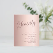 Rose Gold Script Budget 70. Geburtstagseinladung (Stehend Vorderseite)