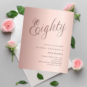 Rose Gold Script Budget 80. Geburtstagseinladung