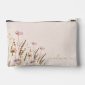 Rose Gold Script Floral Name Monogram Zubehörtasche (Rückseite)