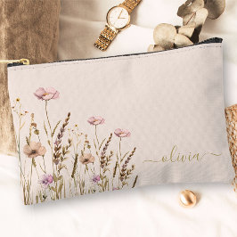 Rose Gold Script Floral Name Monogram Zubehörtasche