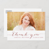 Rose Gold Script Foto Abschluss Vielen Dank Postkarte (Vorne/Hinten)