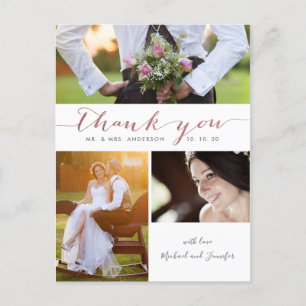 Rose Gold Script Foto Collage Hochzeit Vielen Dank Postkarte