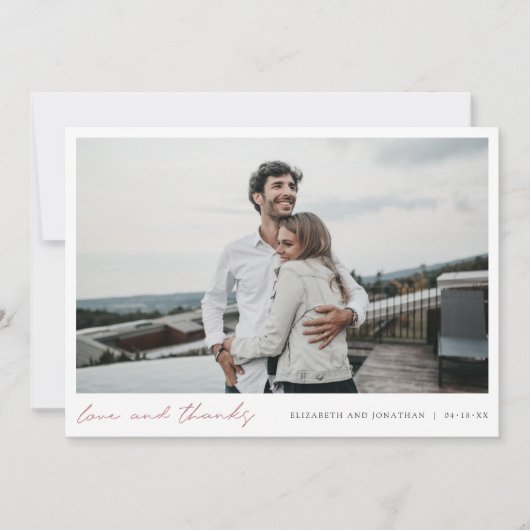 Rose Gold Script Foto Liebe und Dank Hochzeit Dankeskarte (Vorderseite)