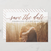 Rose Gold Script Foto Save the Date in Imitate Foi (Vorne/Hinten)