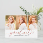 Rose Gold Script FotoCollage | Graduierungspartei Einladung (Stehend Vorderseite)