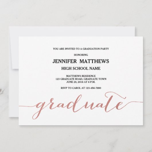 Rose Gold Script FotoCollage | Graduierungspartei Einladung (Rückseite)