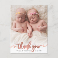 Rose Gold Script Girl Twins Baby Foto Vielen Dank
