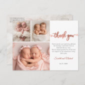 Rose Gold Script Girl Twins Baby Foto Vielen Dank Postkarte (Vorne/Hinten)