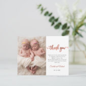 Rose Gold Script Girl Twins Baby Foto Vielen Dank Postkarte (Stehend Vorderseite)