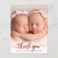 Rose Gold Script Girl Twins Baby Foto Vielen Dank