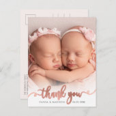 Rose Gold Script Girl Twins Baby Foto Vielen Dank Postkarte (Vorne/Hinten)