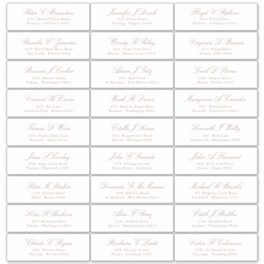 Rose Gold Script Guest Names Adressenaufkleber Aufkleber (Vorderseite)