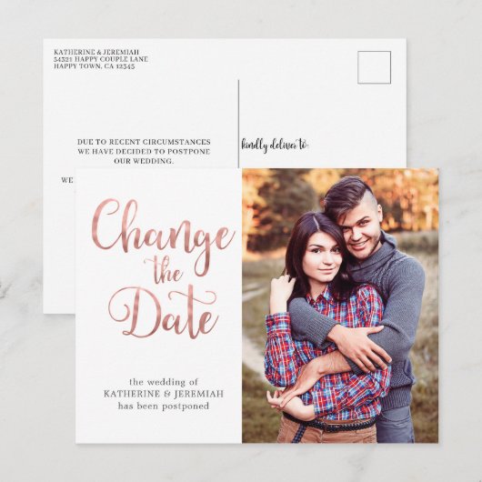 Rose Gold Script Hochzeitstag Postkarte (Vorne/Hinten)