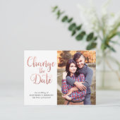 Rose Gold Script Hochzeitstag Postkarte (Stehend Vorderseite)