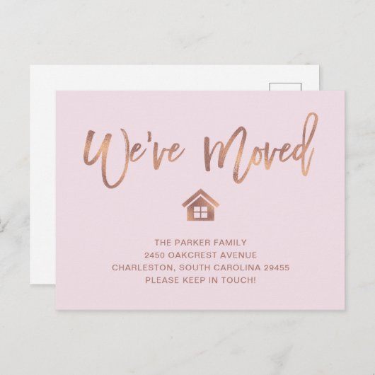 Rose Gold Script in Blush | Ankündigung Postkarte (Vorne/Hinten)