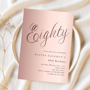 Rose Gold Script Luxus 80. Geburtstag Einladung
