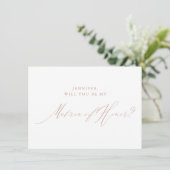 Rose Gold Script Metallic Matron of Honour Einladung (Stehend Vorderseite)