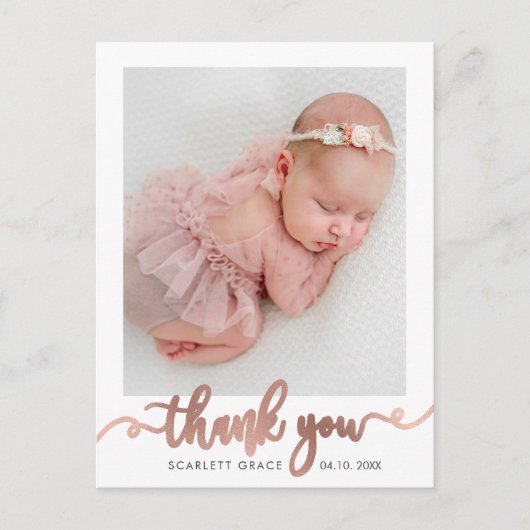 Rose Gold Script Minimalistisch Baby Foto Vielen D Postkarte (Vorderseite)