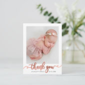 Rose Gold Script Minimalistisch Baby Foto Vielen D Postkarte (Stehend Vorderseite)