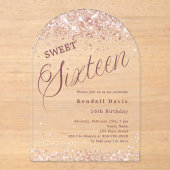 Rose gold script modern Sweet 16 clear arch Acryleinladungen (Vorderseite)