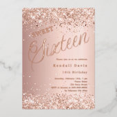 Rose gold script modern Sweet 16 Folieneinladung (Vorderseite)