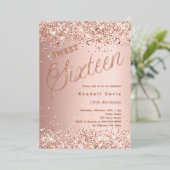 Rose gold script modern Sweet 16 Folieneinladung (Stehend vorne)