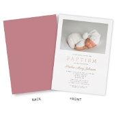 Rose Gold Script Moderne rosa Foto Girl Taufe Folieneinladung