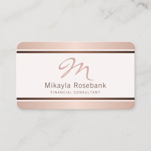 Rose Gold Script Monogram Beruflich Consultant Visitenkarte (Vorderseite)