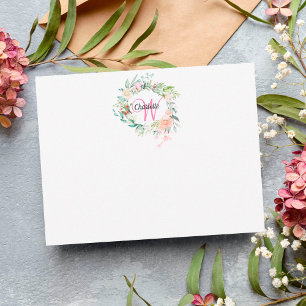 Rose Gold Script Monogram Floral Mitteilungskarte