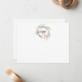 Rose Gold Script Monogram Floral Mitteilungskarte (Vorderseite/Rückseite Beispiel)