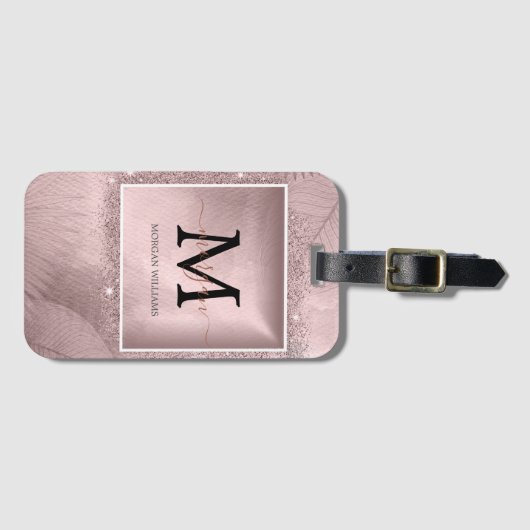 Rose Gold Script Monogram Gepäckanhänger (Vorderseite (Horizontal))
