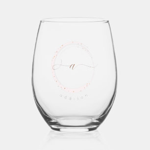 Rose Gold Script Monogram Letter A Weinglas Ohne Stiel