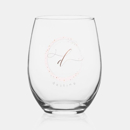 Rose Gold Script Monogram Letter D Weinglas Ohne Stiel (Vorderseite)