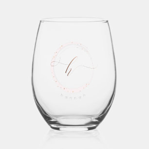 Rose Gold Script Monogram Letter H Weinglas Ohne Stiel
