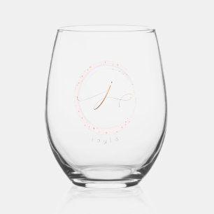 Rose Gold Script Monogram Letter J Weinglas Ohne Stiel