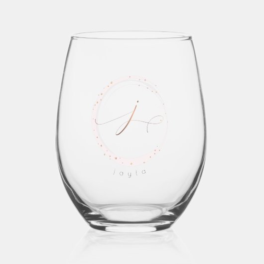 Rose Gold Script Monogram Letter J Weinglas Ohne Stiel (Vorderseite)