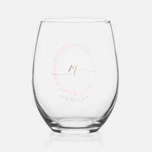 Rose Gold Script Monogram Letter M Weinglas Ohne Stiel