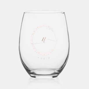 Rose Gold Script Monogram Letter N Weinglas Ohne Stiel