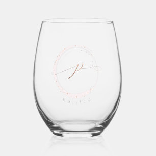 Rose Gold Script Monogram Letter P Weinglas Ohne Stiel