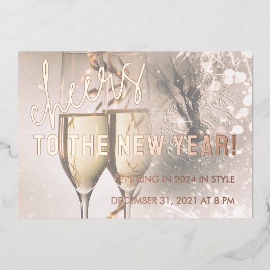 Rose Gold Script Neujahrsfeier Einladung (Vorderseite)