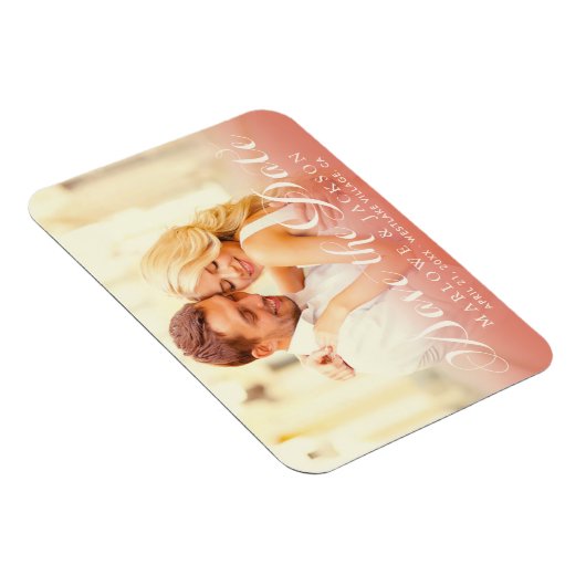 Rose Gold Script Overlay Foto Save the Date Elfenb Magnet (Rechte Seite)