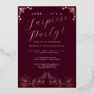 Rose Gold Script Rose Überraschung Party Fossil Folieneinladung