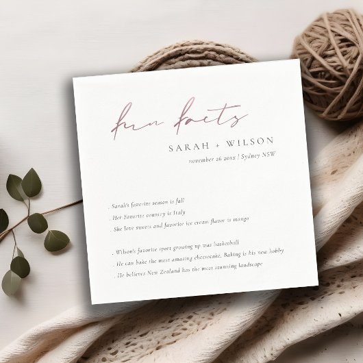 Rose Gold Script Schwarz-weiß Hochzeitsspass Fakte Serviette