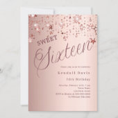 Rose gold script stars modern Sweet 16 Einladung (Vorderseite)