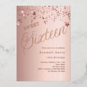 Rose gold script stars modern Sweet 16 Folieneinladung (Vorderseite)