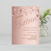 Rose gold script stars modern Sweet 16 Folieneinladung (Stehend vorne)