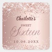 Rose gold script Sweet 16 Quadratischer Aufkleber (Vorderseite)