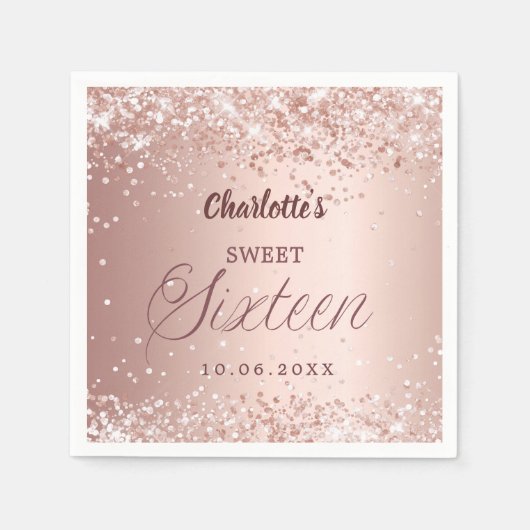 Rose gold script Sweet 16 Serviette (Vorderseite)