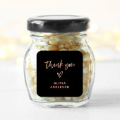 Rose Gold Script und Herz auf Schwarz | Danke Quadratischer Aufkleber