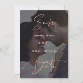 Rose Gold Script Vellum Look Foto Save the Date Einladung (Vorderseite)